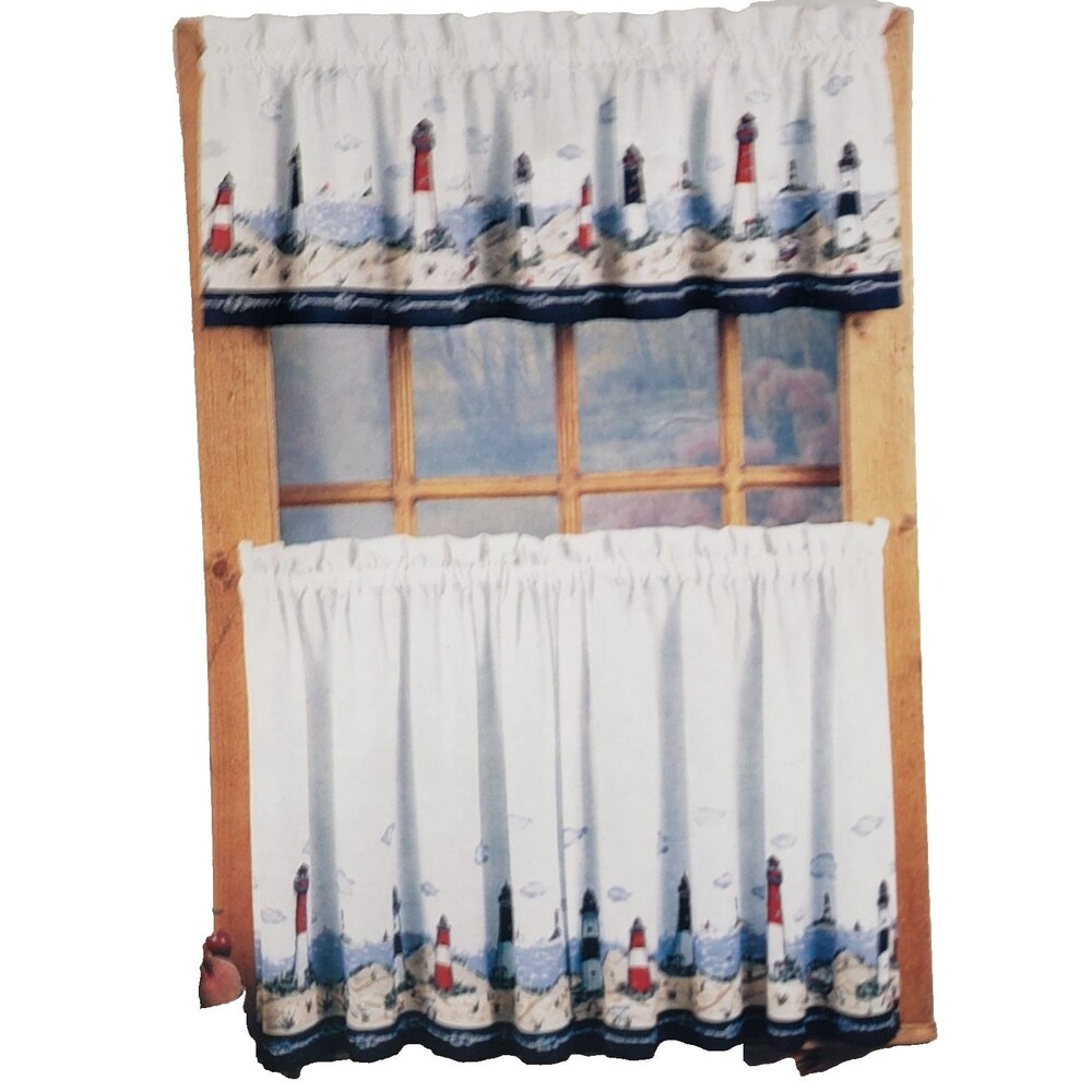 3pc Curtains Set: 2 Tiers (28"x 36") & Swag (56"x 36") NAUTICAL,LIGHTHOUSES, CHF